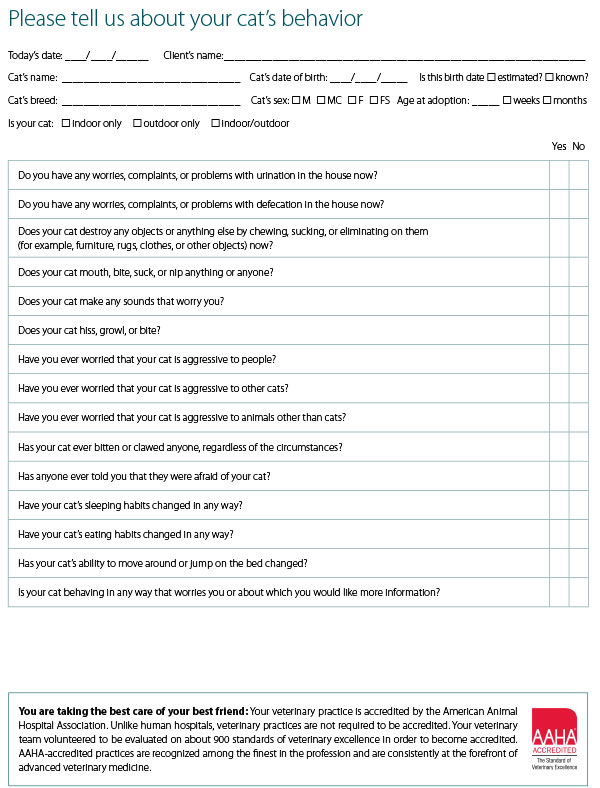 Cat behavior client questionnaire