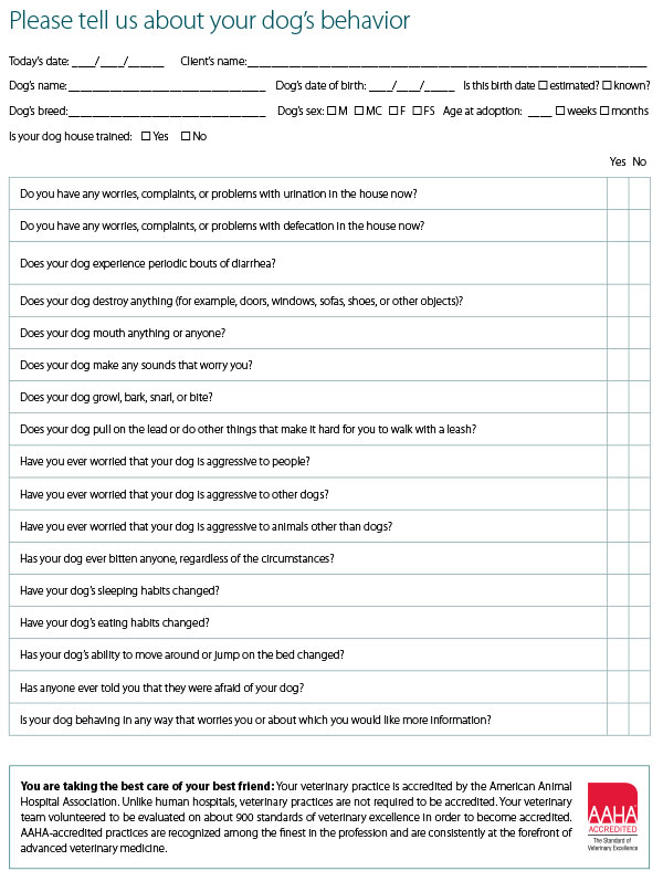 Dog behavior client questionnaire