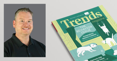 Headshot of Trends editor, Ben Williams, next to the March 2024 issue of Trends Magazine