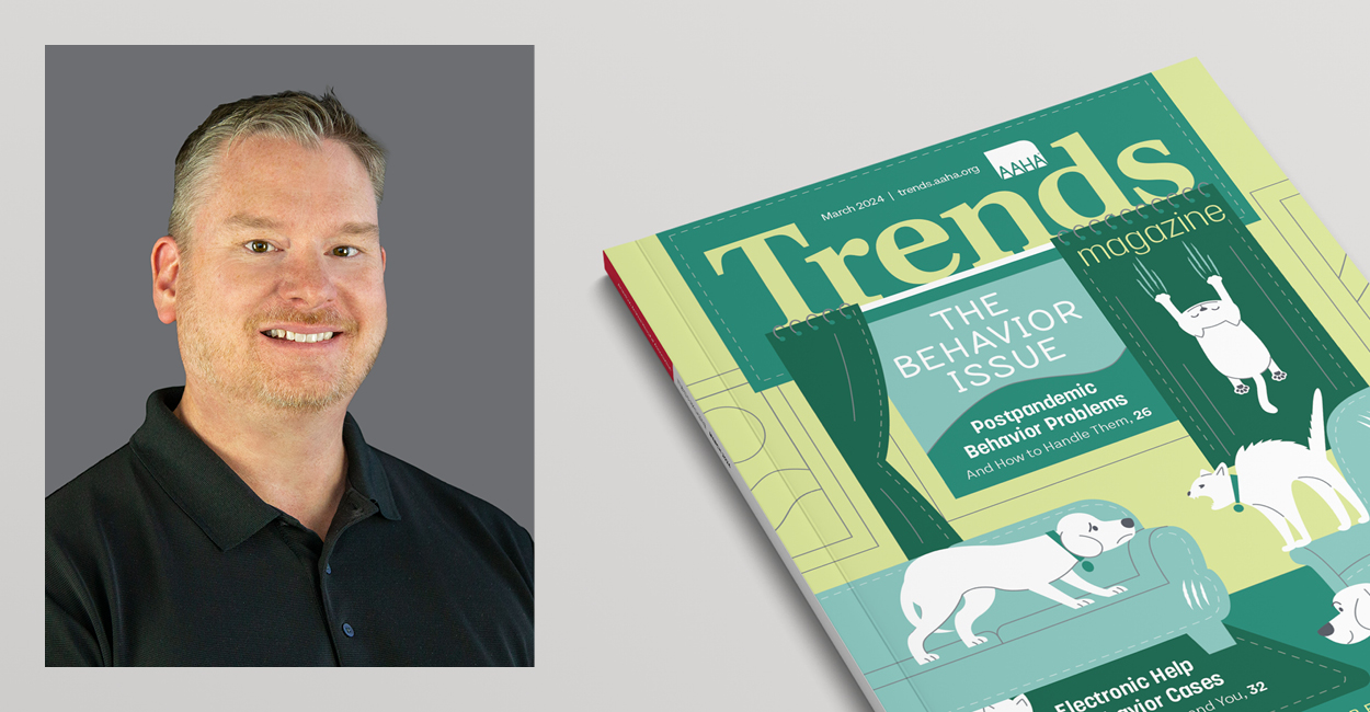 Headshot of Trends editor, Ben Williams, next to the March 2024 issue of Trends Magazine