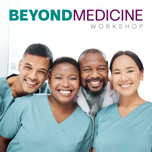 Veterinary team of diverse professionals smiling together, representing collaboration and support fostered through mentorship within a veterinary practice. This image highlights the workshop's focus on empowering all team members in a positive and inclusive environment.