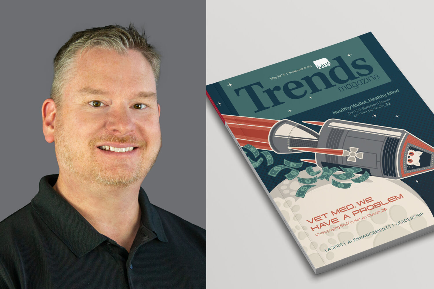 Headshot of Ben Williams next to a photo of the May 2024 edition of Trends Magazine.