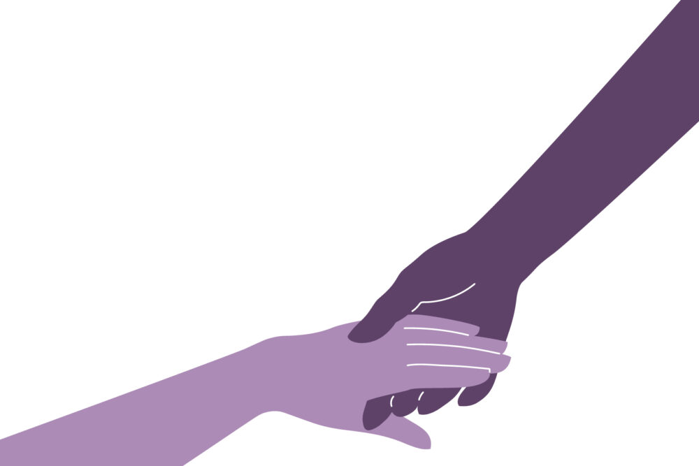 Illustration of two hands coming together for support.