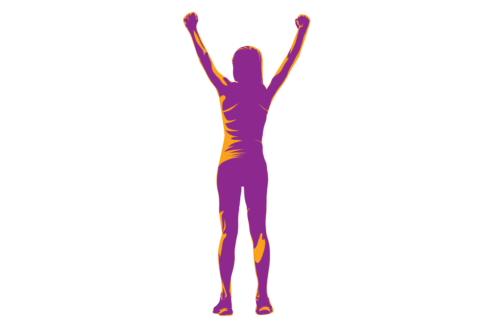 Illustration of a victorious woman with her hands in the air after an epic win