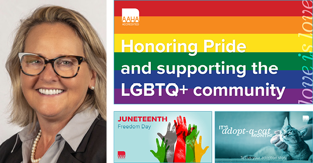 Cheryl Smith, CVPM, and and various images from the June publicity toolbox