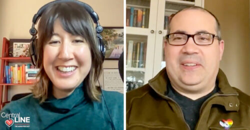 Still of Katie Berlin, DVM, and Ewan D. S. Wolff, PhD, DVM, DACVIM, during a recording of Central Line: The AAHA Podcast