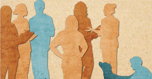 Illustration—Silhouettes of various veterinary team members with a paper overlay. Don't let your techs stand around—utilize them.