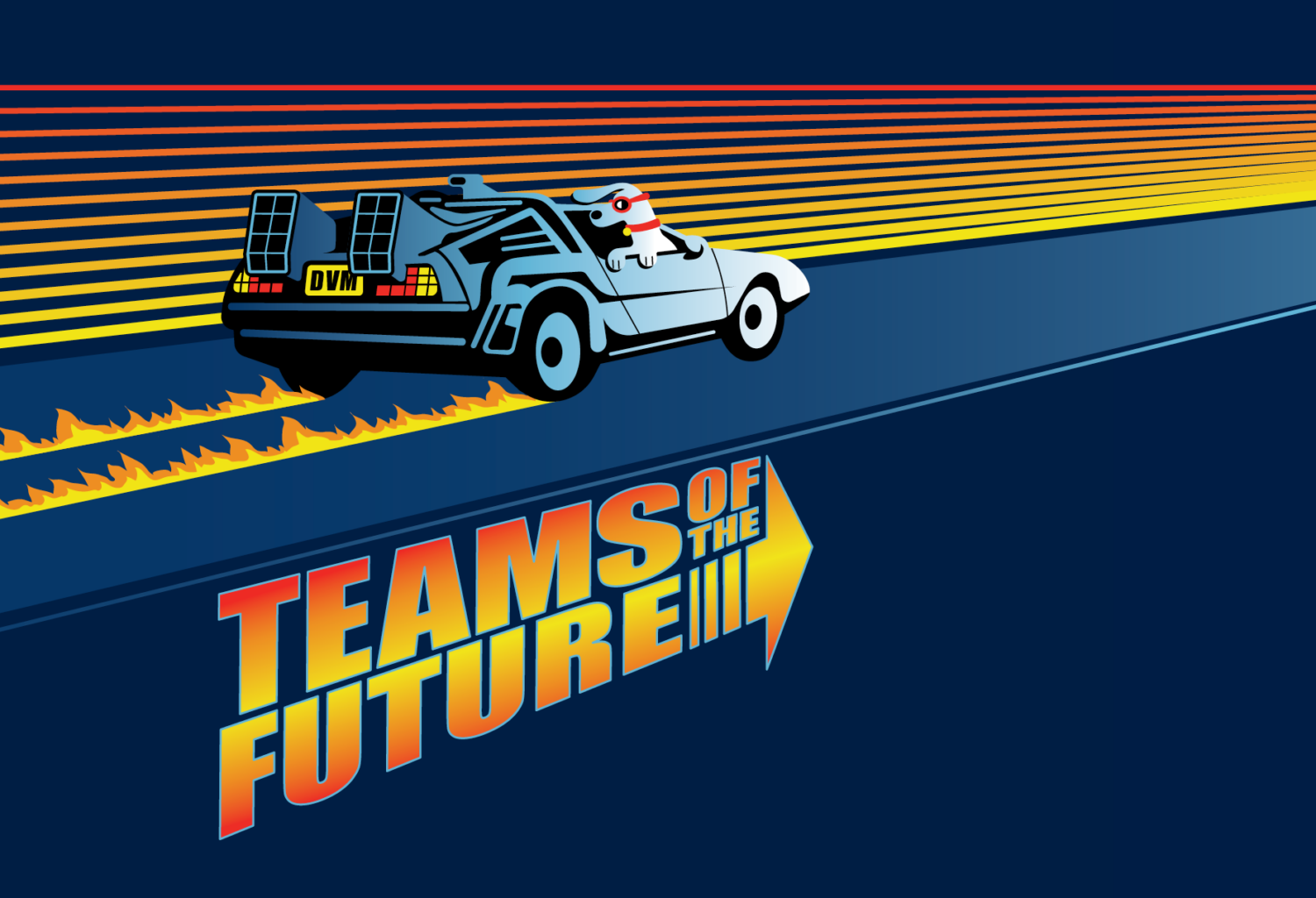 Illustration of the DeLorean from Back to the Future with a license plate that says 