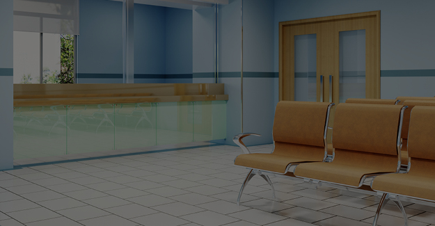 Darkened photo of an empty veterinary waiting room