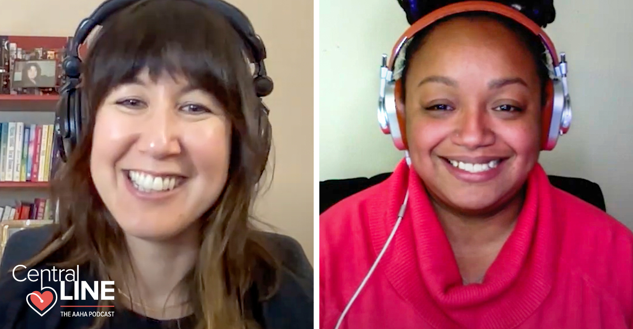 A still of Katie Berlin, DVM, and Cherice Roth, DVM, MS, during a recording of Central Line: The AAHA Podcast