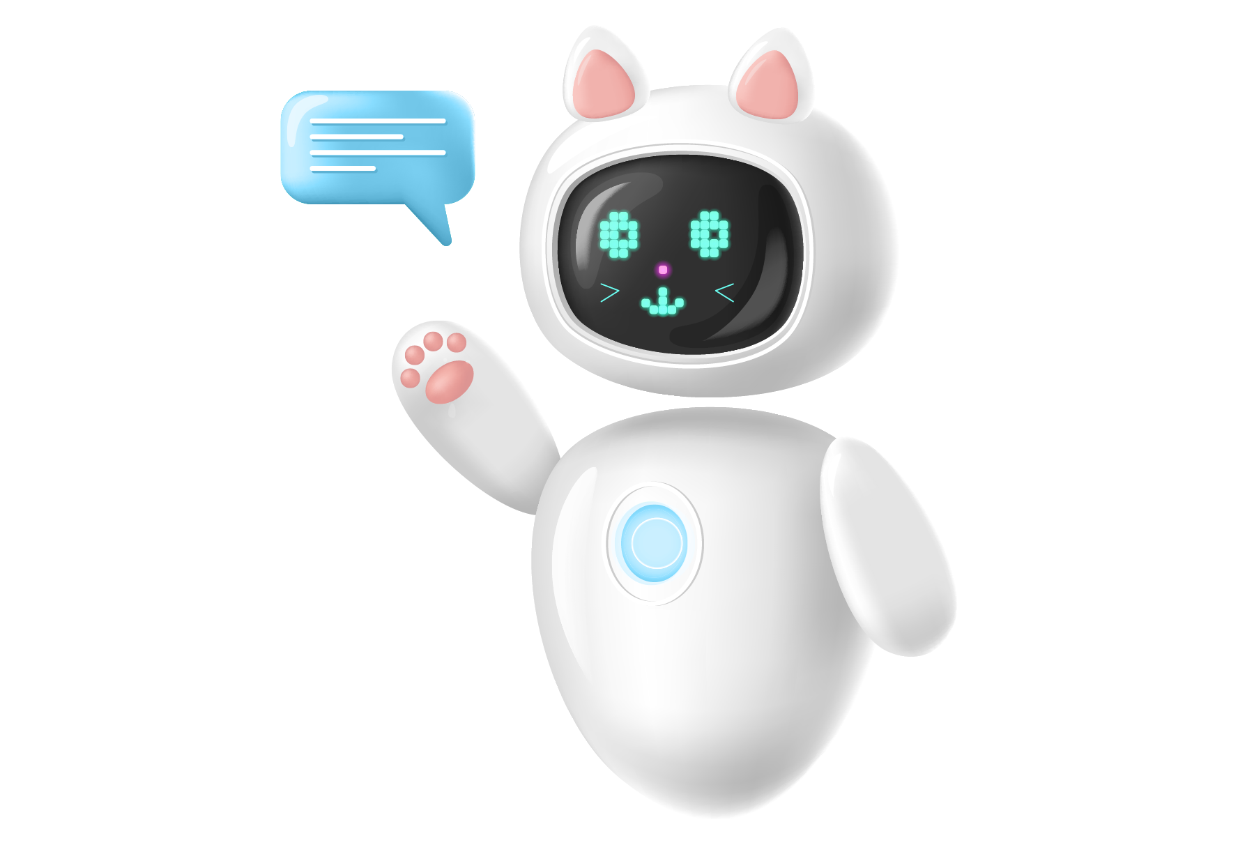 3D Illustration of robot chat with a speech bubble next to it