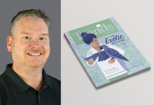 Photo of Trends editor, Ben Williams, next to the July 2024 Trends print magazine