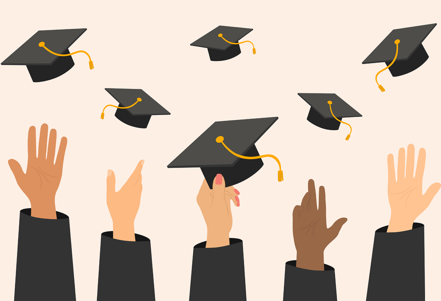 illustration of grads tossing their caps
