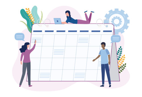 illustration of a team looking at a calendar