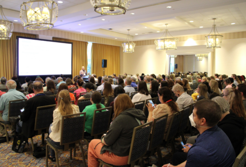 A full crowd watches a session at AAHA Con