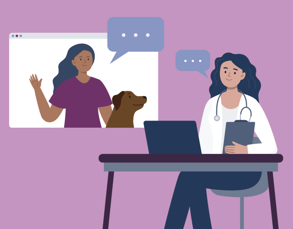 Illustration of a telehealth veterinary call