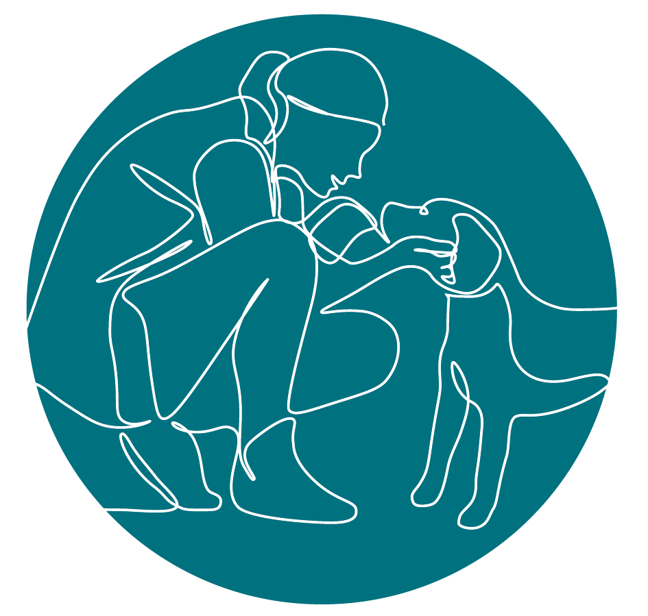 Line illustration of woman and dog