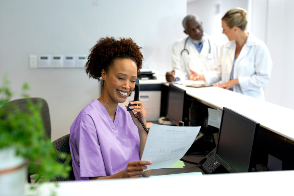 Female medical staff on the phone